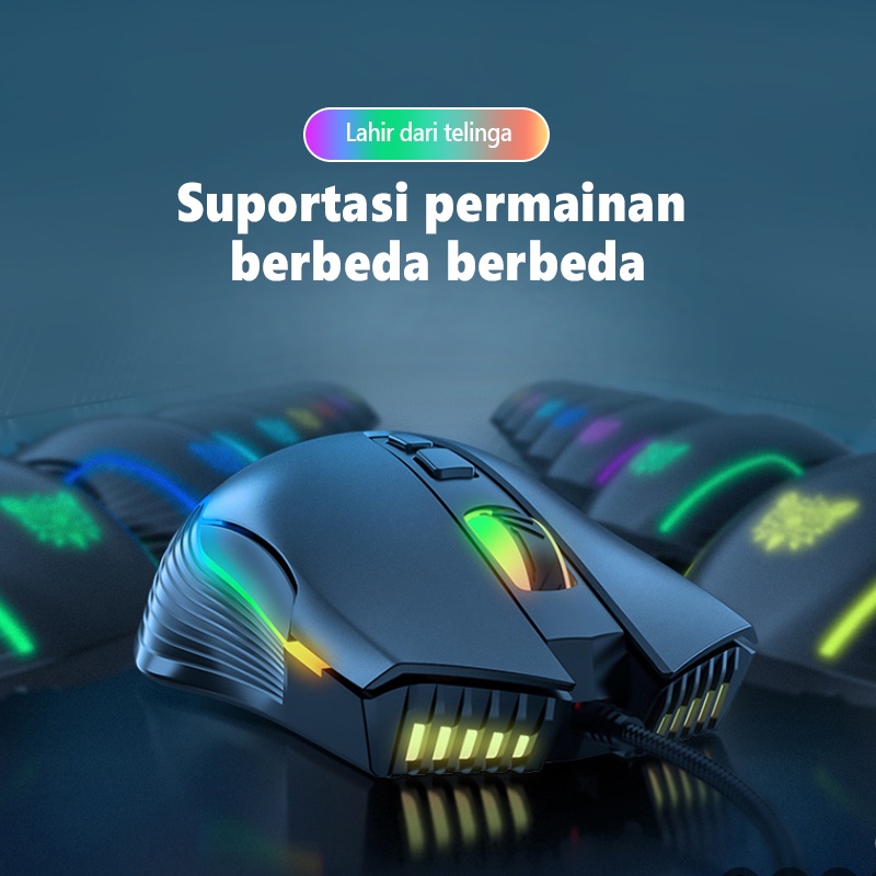 Onikuma CW905 Hitam RGB Wired Gaming Mouse USB Game Mice 7 Tombol Desain Pernapasan Warna LED