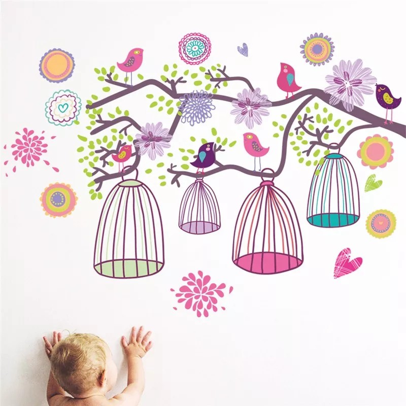 RELIZA WALLSTICKER sangkar burung colorful bird cage AY993 Stiker Dinding Wall Sticker pt