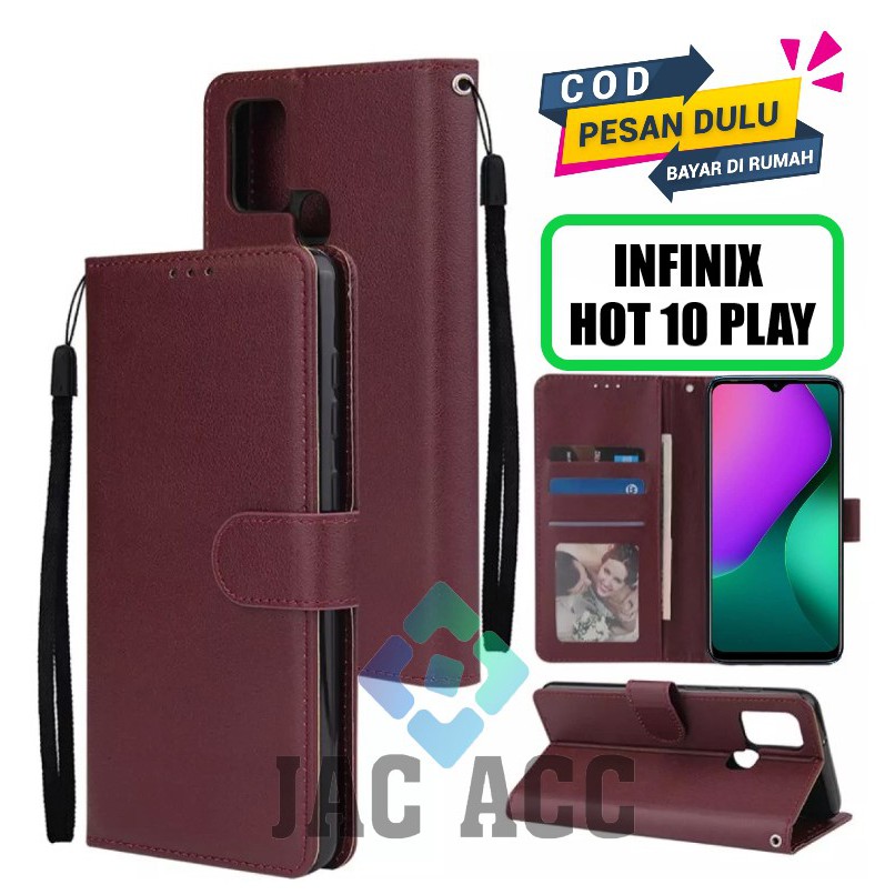 DOMPET HP UNTUK INFINIX HOT 10 PLAY NEW 2021 LEATHER FLIP CASE INFINIX HOT 10 PLAY NEW 2021
