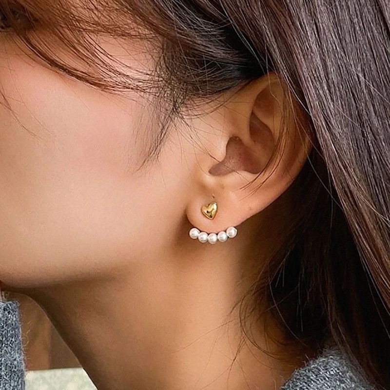 Anting Stud Bentuk Hati Aksen Mutiara Untuk Wanita