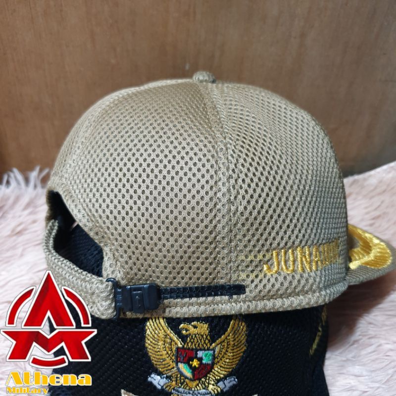 Topi jaring lurah | Topi kades warna Khaki dan Hitam free bordir nama dan melati logam