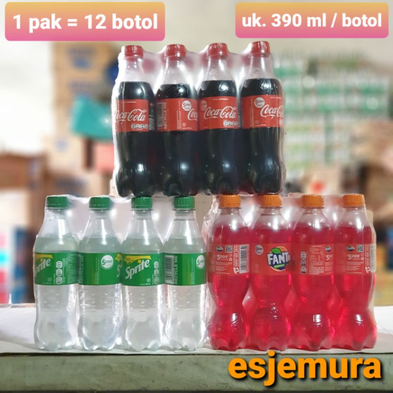 

Coca Cola / Fanta / Sprite Botol per pak isi 12 botol @ 390 ml