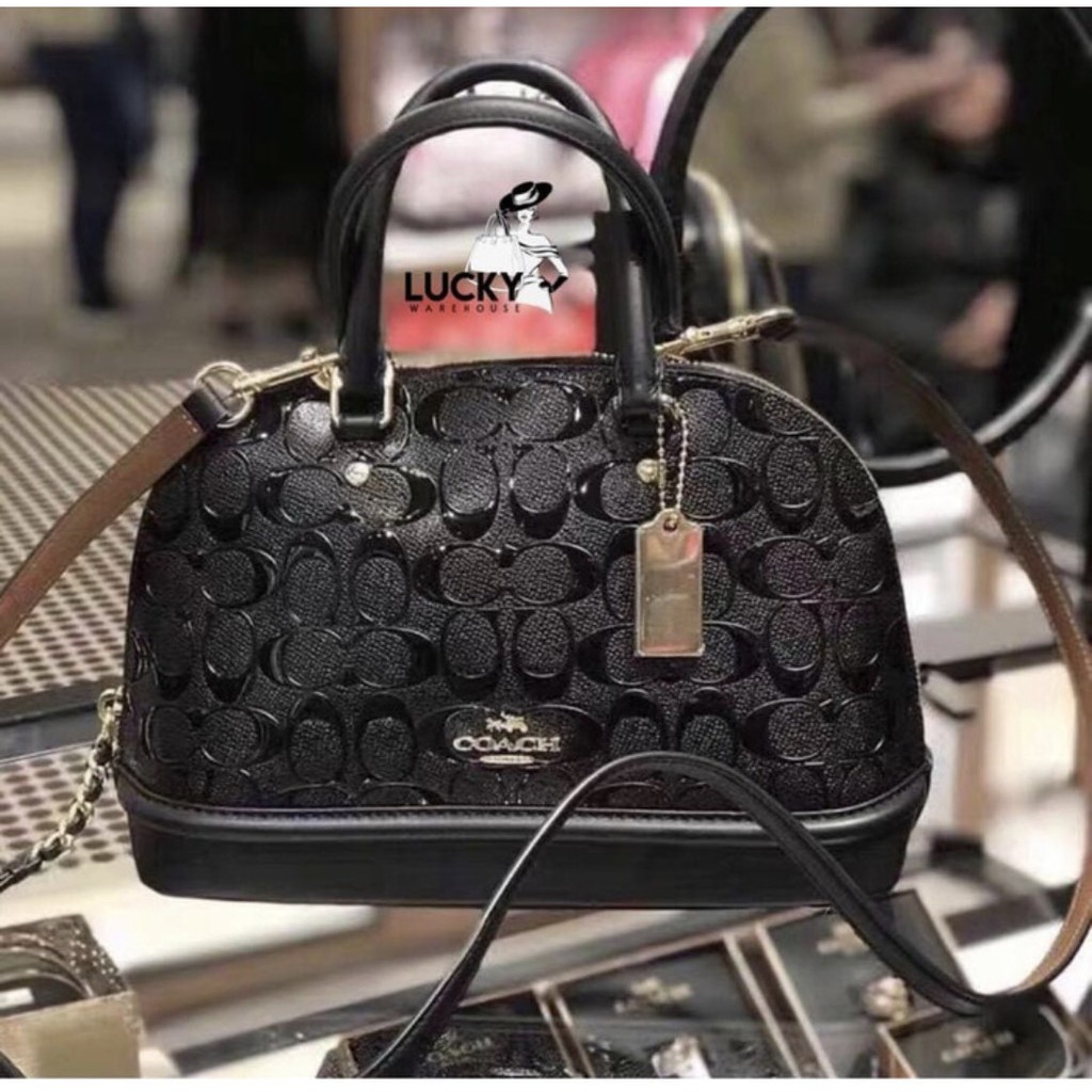 Coach Mini Sierra Black in Signature Embossed Black - Ori 100%