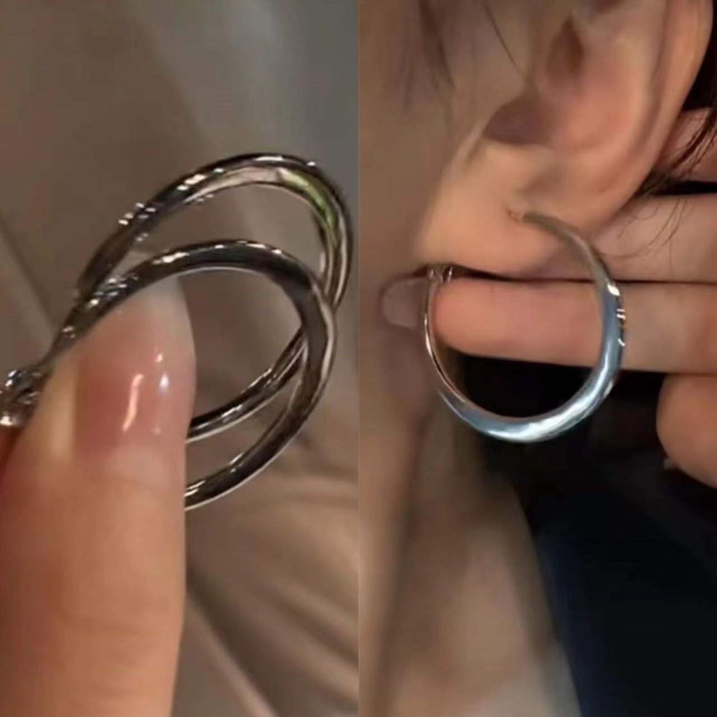 Anting Tusuk Bentuk Bulat Flat Warna Silver Untuk Wanita