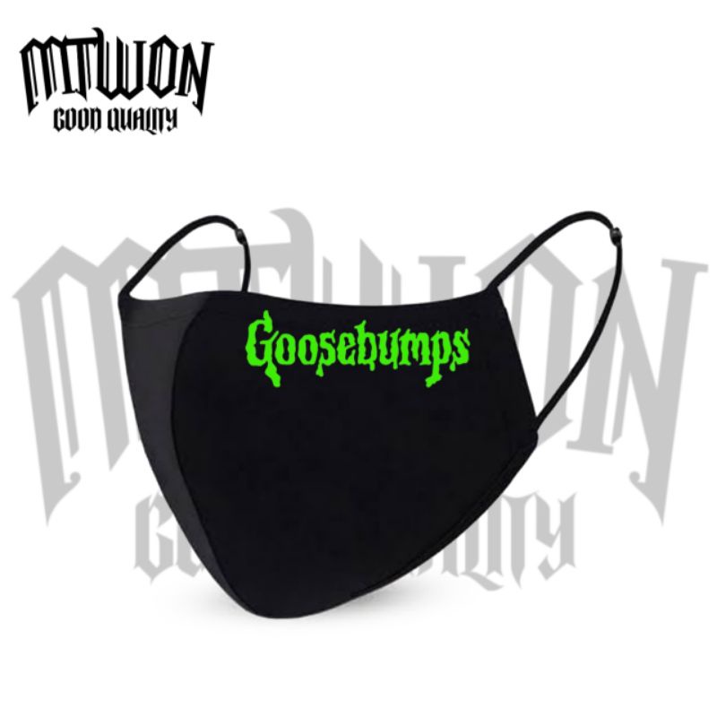 Masker GOOSEBUMPS / kain 3 lapis/ply /black Earloop headloop / pria wanita dewasa / masker hitam/kn9
