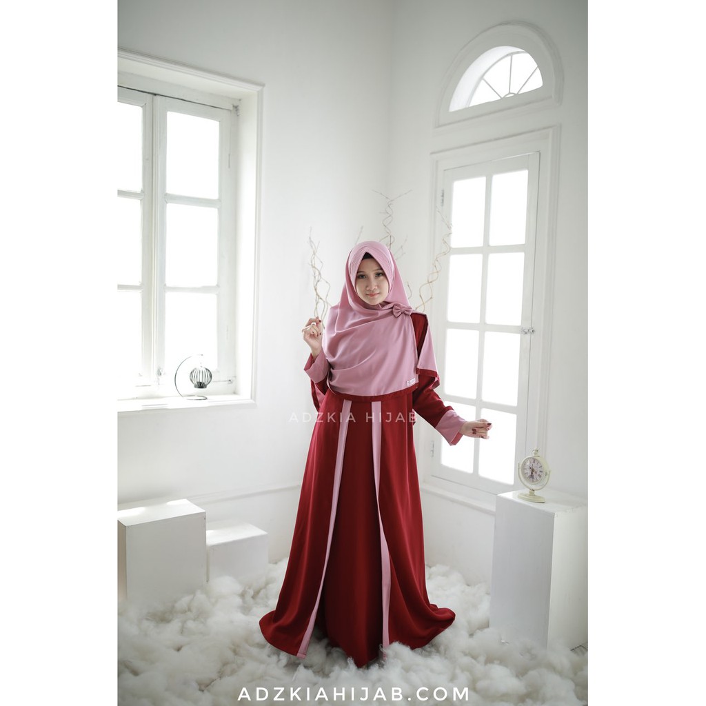 Baju Gamis Abaya List Set Maroon original by Adzkia Hijab syari untuk lebaran wanita
