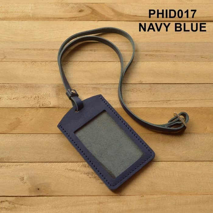 

Gantungan ID card model tali kulit asli warna navy ID card holder dompet ID card