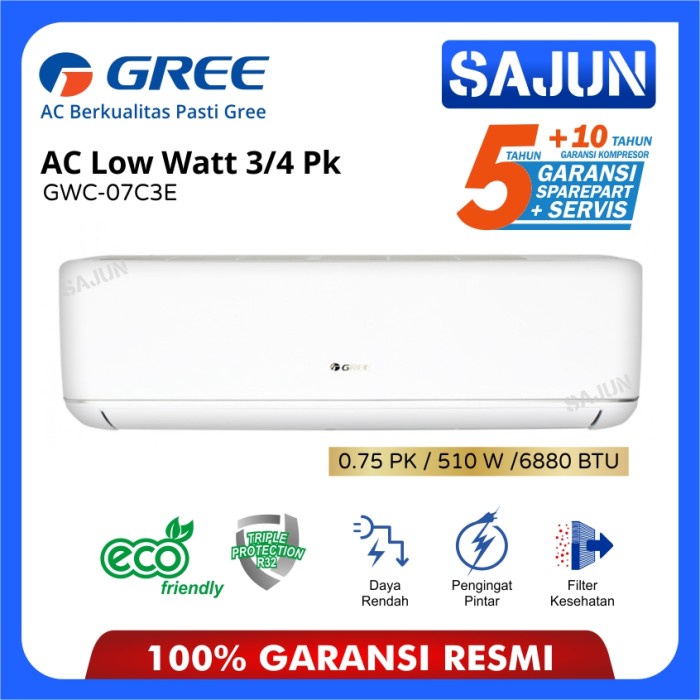 GREE AC Split 3/4 PK GWC-07C3E-S Low Watt 0.75 PK Series GWC07C3E-S ( FREE ONGKIR JKT )