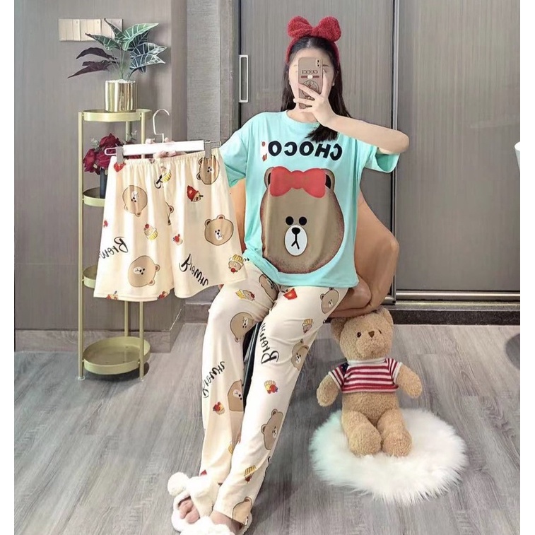 JC- Stelan Oversize 3in1 Import / Piyama 3in1 / Piyama Korea wanita terbaru Murah-3in1 Cony ChocoTosca