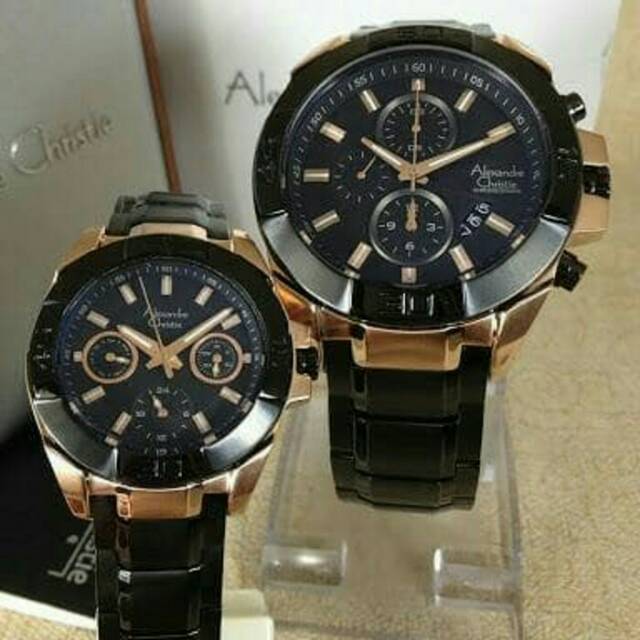 Jam tangan Alexandre christie Ac 6224 couple Black gold original