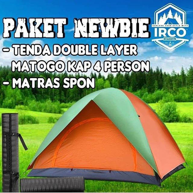 Paket tenda gunung double layer waterproof alas terpal kapasitas 4 orang dewasa dan matras camping