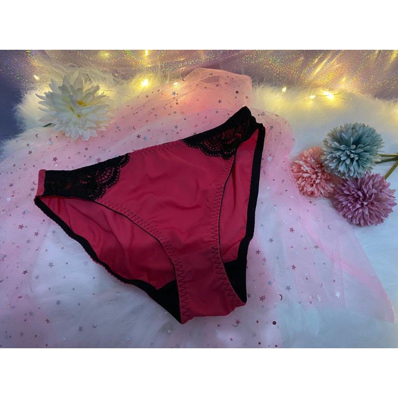 CD - 012 Celana Dalam Pink Tua Licin Renda Hitam