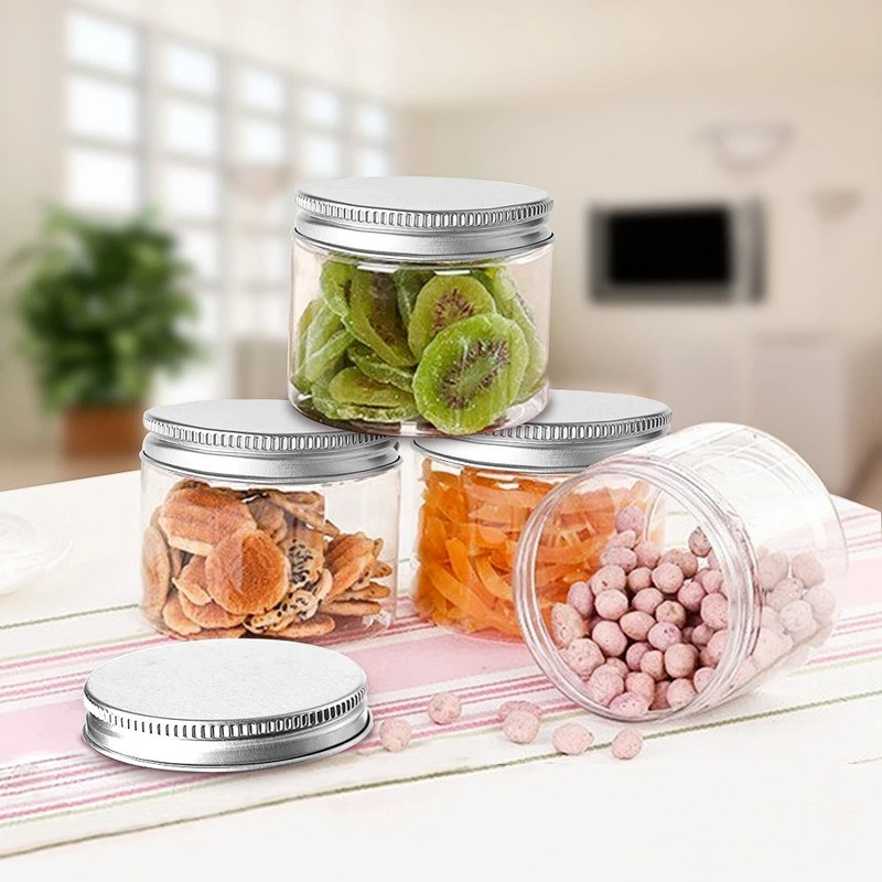 Aluminum Lid Round Food Storage Tank/ Transparent Plastic Storage Jars Container/ Clear Face Cream Sample Pot/ Kitchen Wide Mouth Refillable Bottles