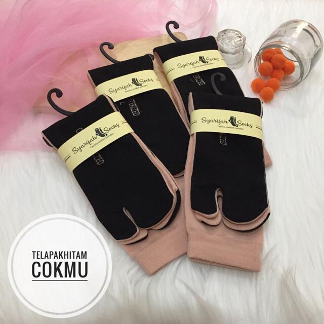 Kaos kaki jempol polos telapak hitam bahan nylon komputer / nilon computer / kaoskaki muslimah / muslim / panjang / premium / warna-Cokmu / cream