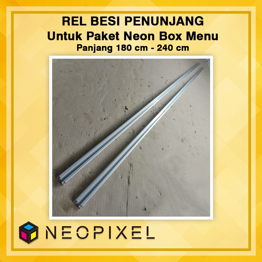 Rel besi penunjang item Paket Neon box Menu panjang 180 cm - 240 cm