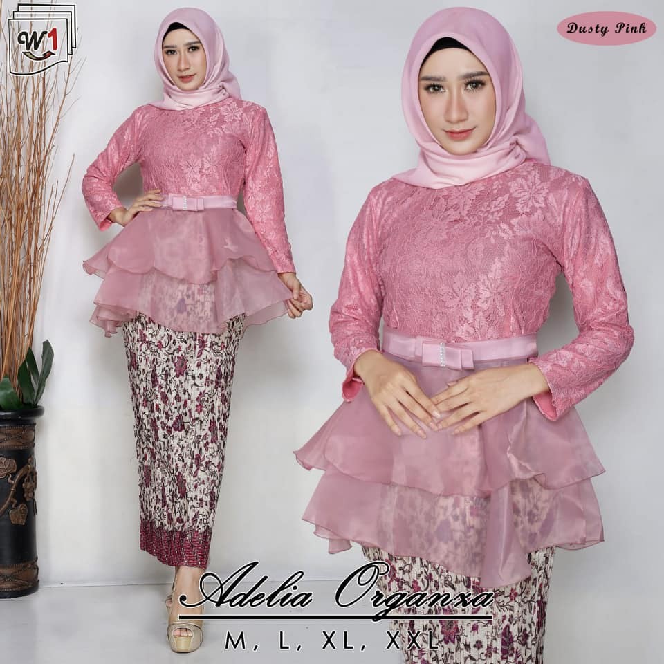 Setelan Kebaya Brukat / Kebaya Wisuda Brokat Organza Dusty Pink