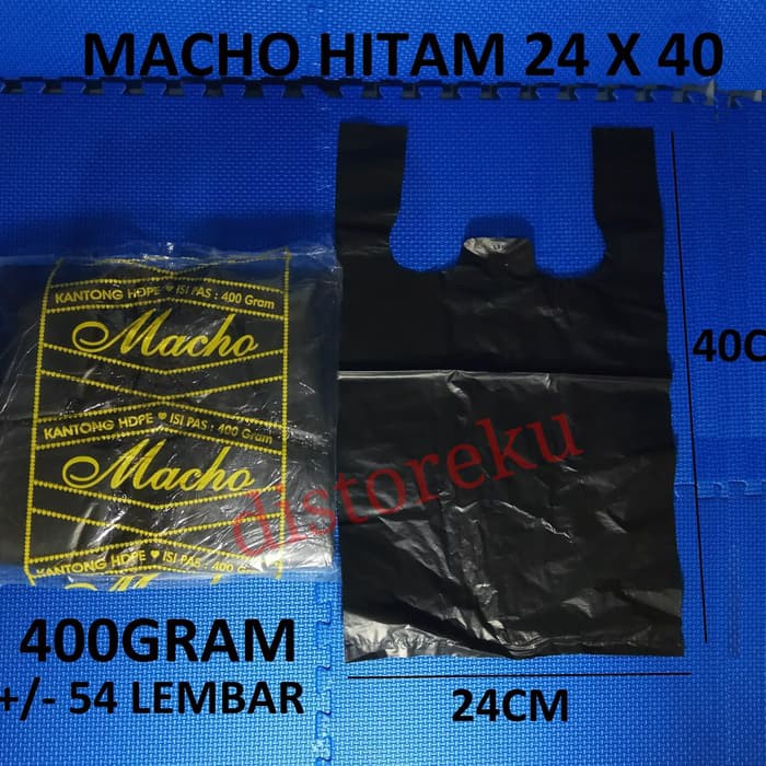 KANTONG PLASTIK KRESEK TANGGUNG HD HITAM TEBAL MERK MACHO UKURAN 24 HT