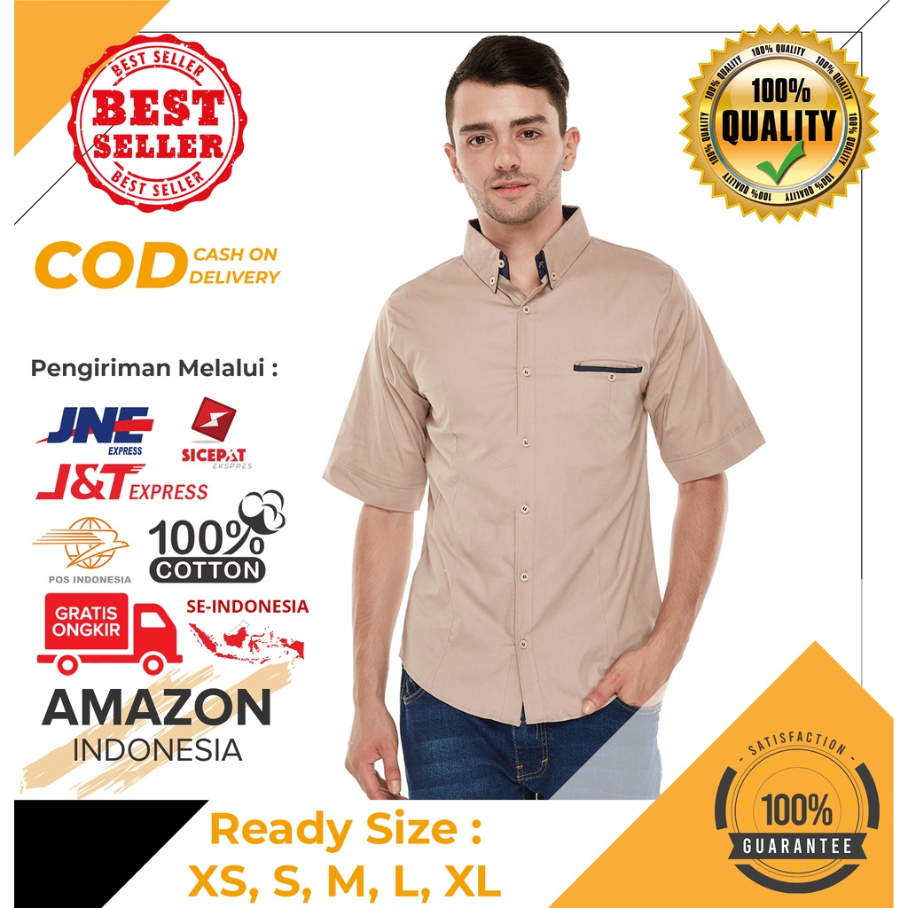 KEMEJA PRIA COWOK WARNA KHAKIS KHAKI BAHAN KATUN TEBAL MODEL TERBARU IMPORT JEPANG ASLI ORIGINAL