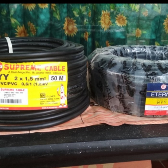 Kabel Roll - Kabel Listrik Nyy 2X1,5 Eterna / Kabel Kawat Tembaga Hitam / 1 Roll