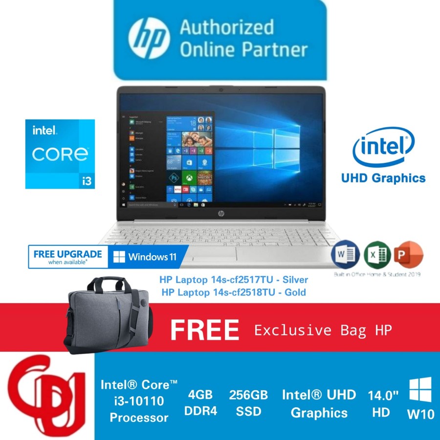 Laptop HP 14s-CF2517TU/CF2518TU i3-10110U 4GB 256GB SSD W10 + OHS