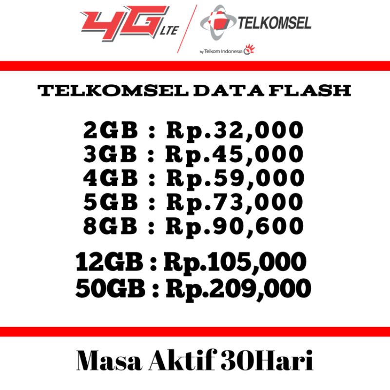 Kuota Paket Data Internet TELKOMSEL Murah Semua Zona 30hari 24jam