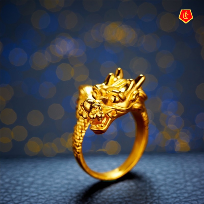 [Ready Stock]3D Golden Dragon Head Ring Creative Personality