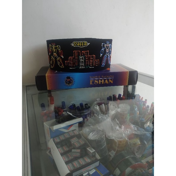 songkok lukis transformers gratis nama anak, peci lukis tobot, kopiah anak, kopyah anak, karakter to