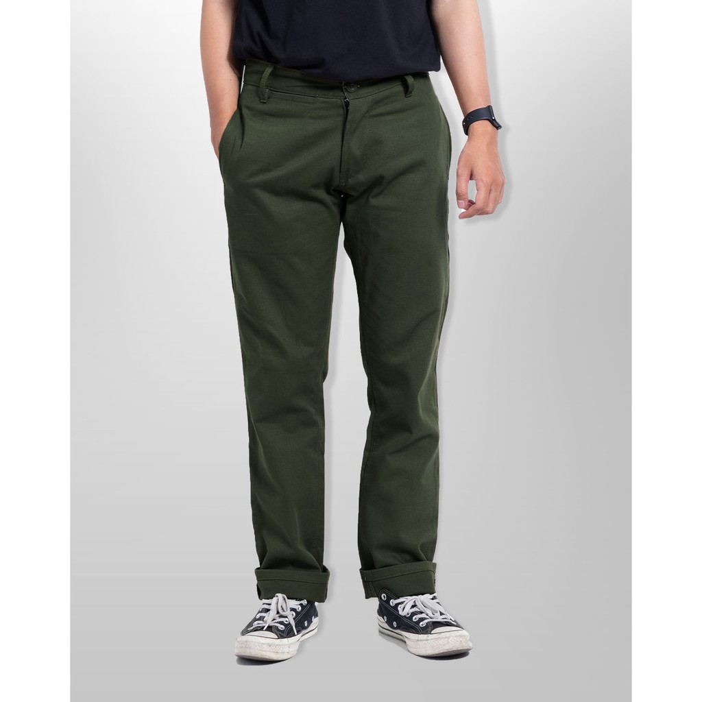 Morgen Slim Straight Chino Pants - Army Green