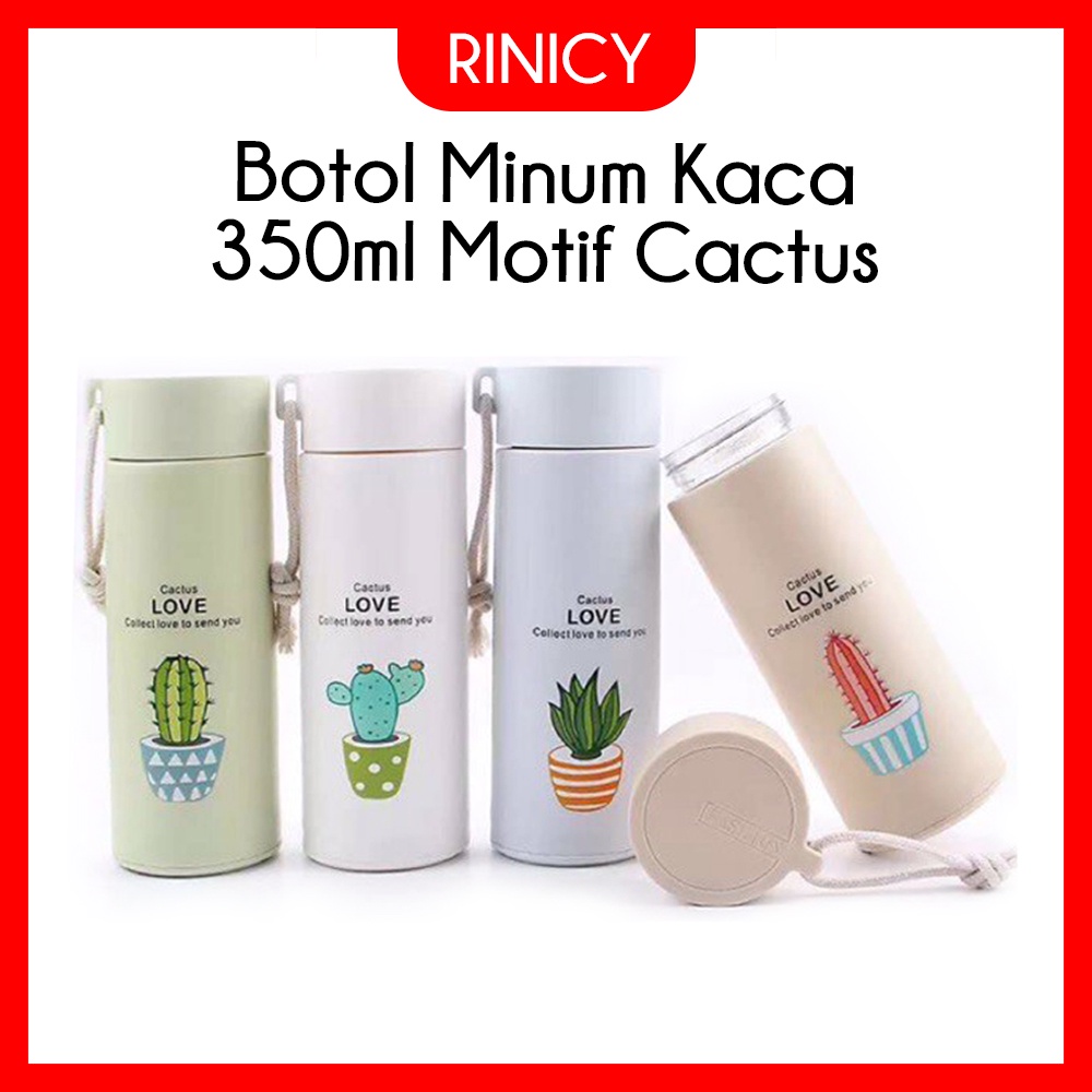 Botol Minum Kaca 350ml Motif Cactus Bottle Kaktus