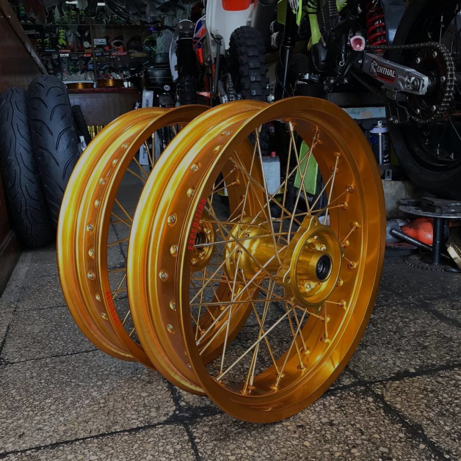 VELG SET SUPERMOTO KAWASAKI KLX 150 RING 17 EXPEDITION GOLD TROMOL CNC