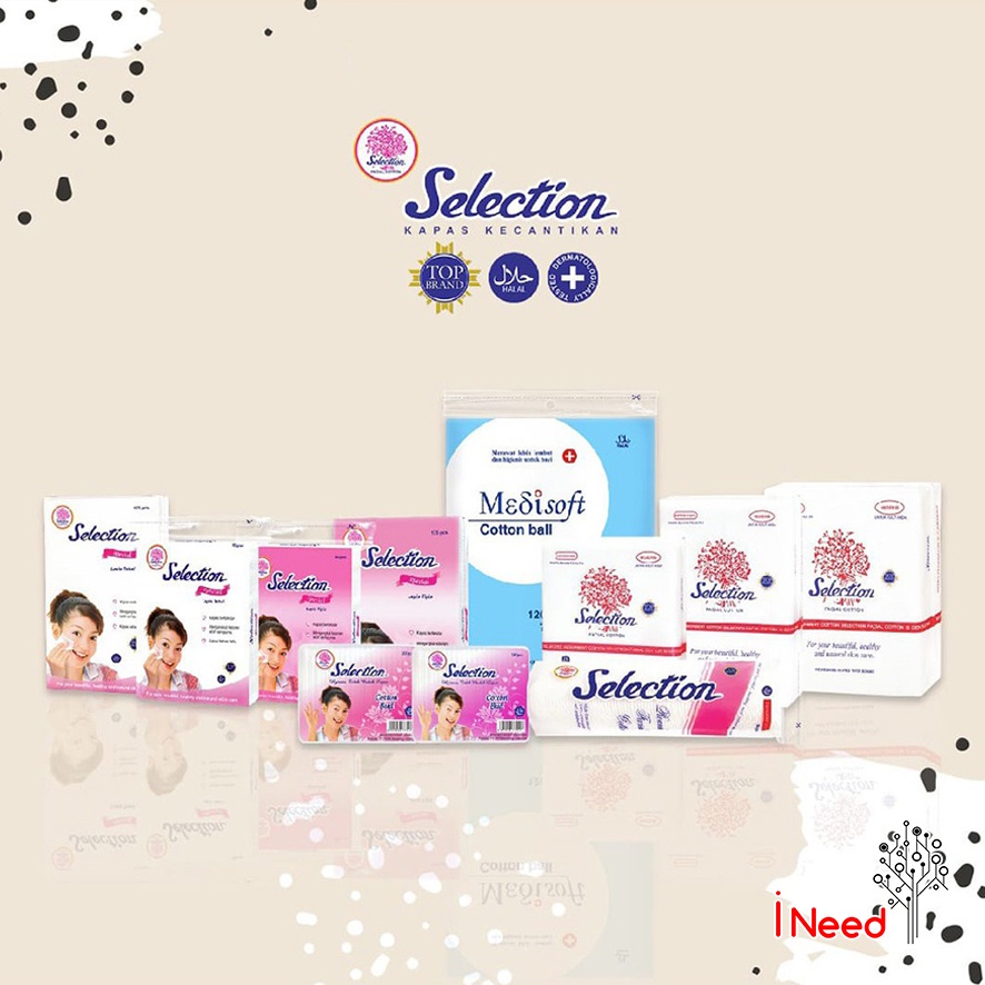 (INEED) KAPAS TIPIS SELECTION SERIES - KAPAS SELECTION FACIAL COTTON TIPIS (COTTON BUD-BULAT-FACIAL COTTON)