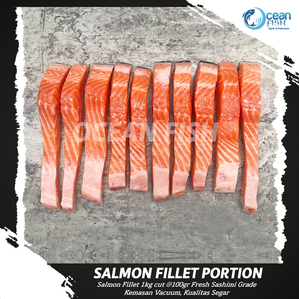 

Salmon Fillet Fresh 1kg cut @100g Sashimi Grade - Fillet Salmon Segar