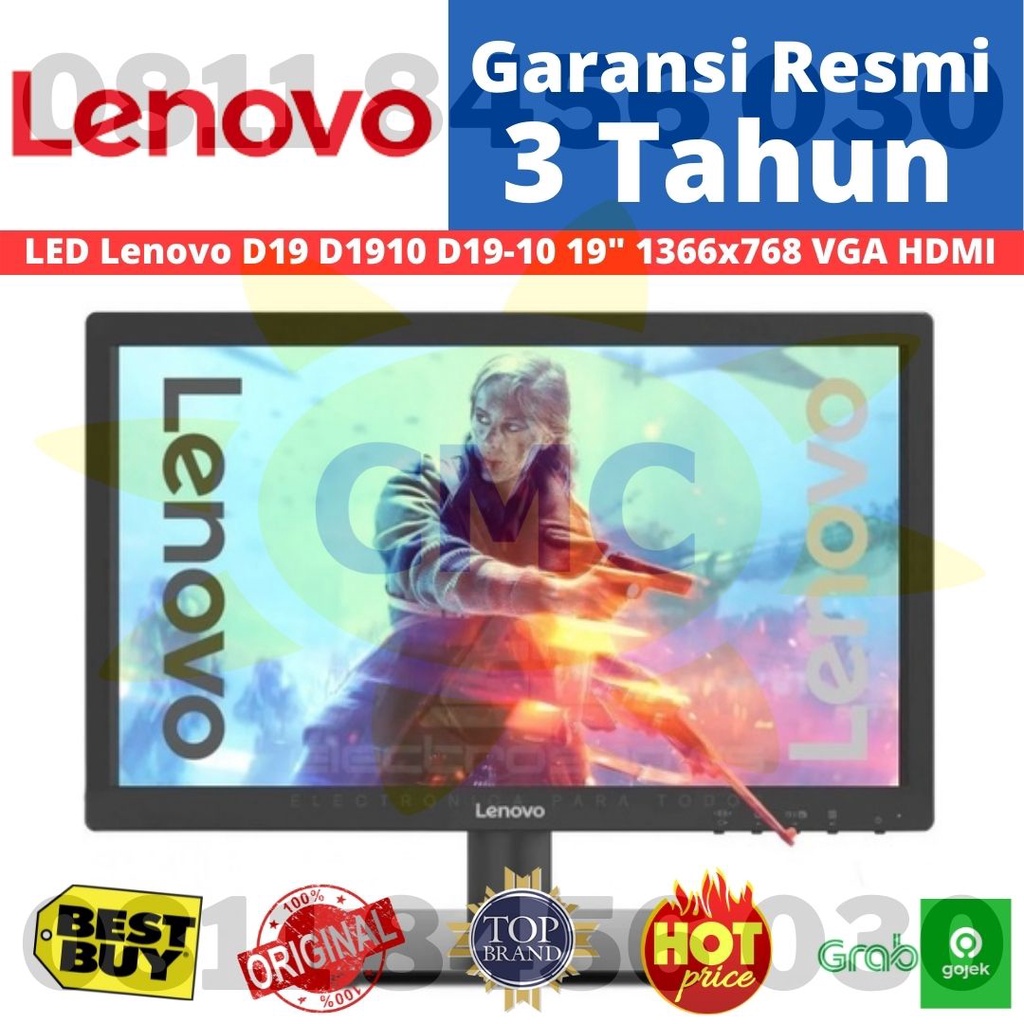 Monitor LED Lenovo D19 D1910 D19-10 19&quot; 1366x768 VGA HDMI