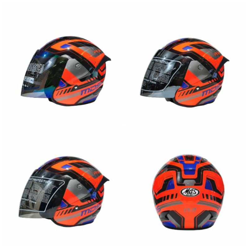 Helm MDS SPORT R3 Motif Race Red Fluo Paket Ganteng SNI Dewasa