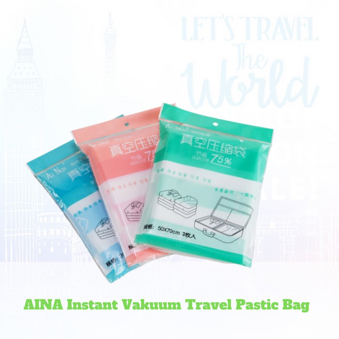 AINA Instant Vacuum Travel Pastic Bag Anti Ribet-Tinggal Gulung 2 pcs