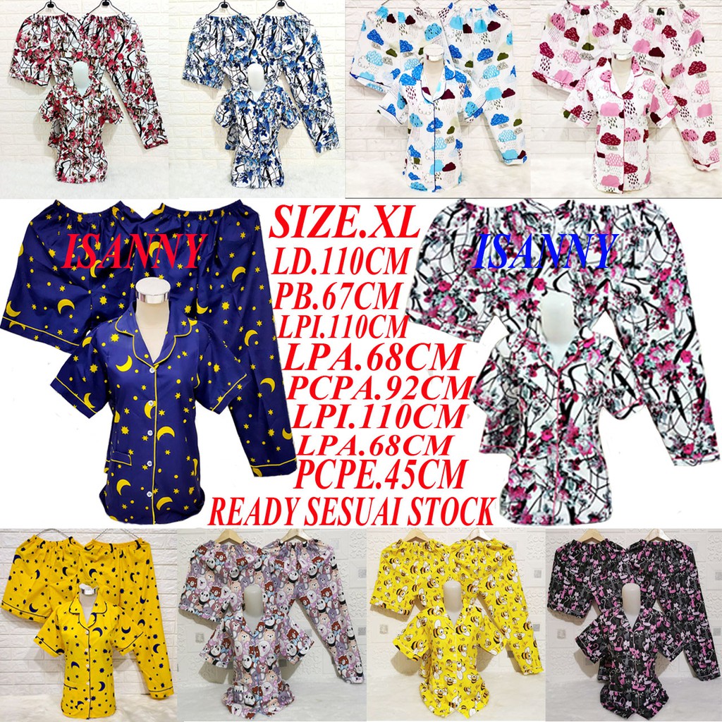 ISANNY PIYAMA SET 3IN1 SIZE.XL/PIYAMA BUNGA ALISAH 3 IN 1/BEE/BLACK CAT/READY STOK/REAL PICT