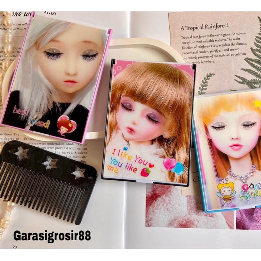 KACA SISIR LIPAT KACA PORTABLE AKSESORIS WANITA/ CERMIN LIPAT SAKU MAKEUP