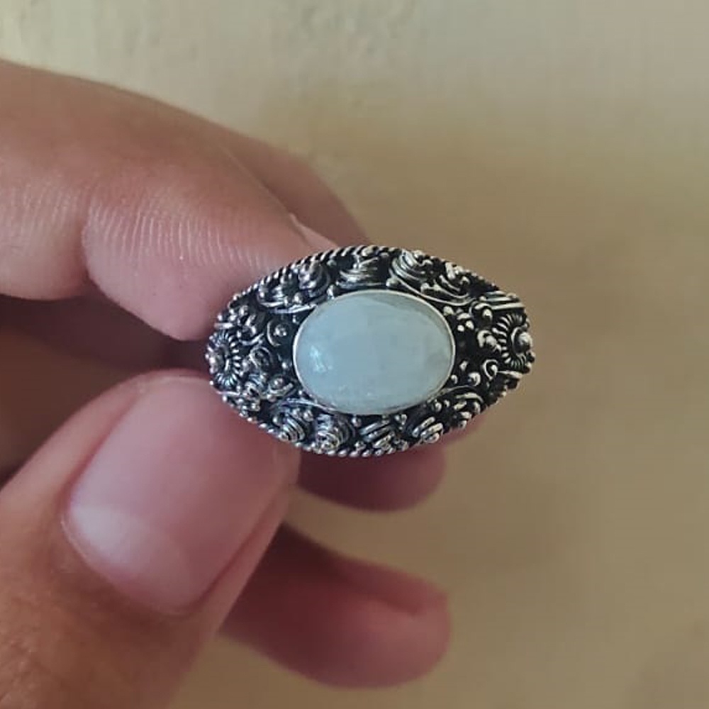Cincin Ring Perak Silver Bali Asli 925 Ukir Kawat Jawan Bunga Paya Batu Akik Putih Pria Laki Wanita 