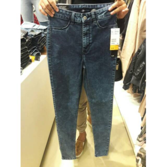 Celana HnM Divided Dark Blue Acid Highwaist Skinny Jeans PRELOVED