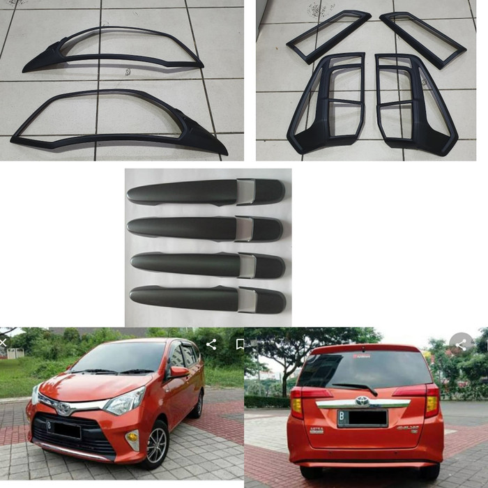 PAKET GARNIS Garnish LAMPU DEPAN + BELAKANG + handle PINTU TOYOTA CALYA / SIGRA 2016-2018 HITAM