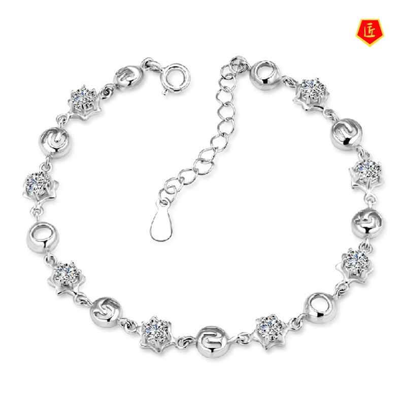 [Ready Stock]Women's Fashion Personality Crystal Silver Bracelet