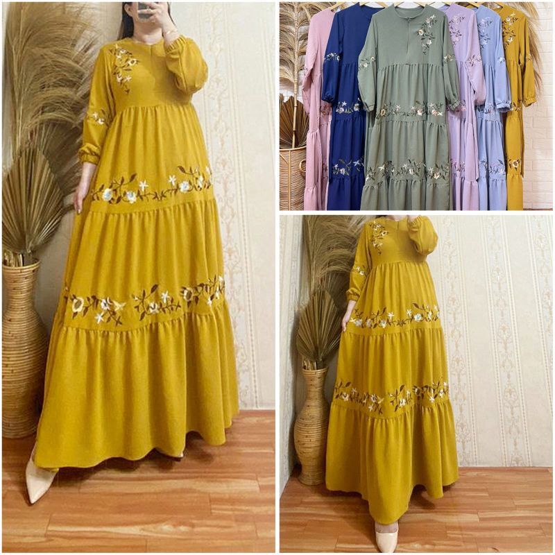 Gamis Crinkle Bordir Busui Abu By Felior