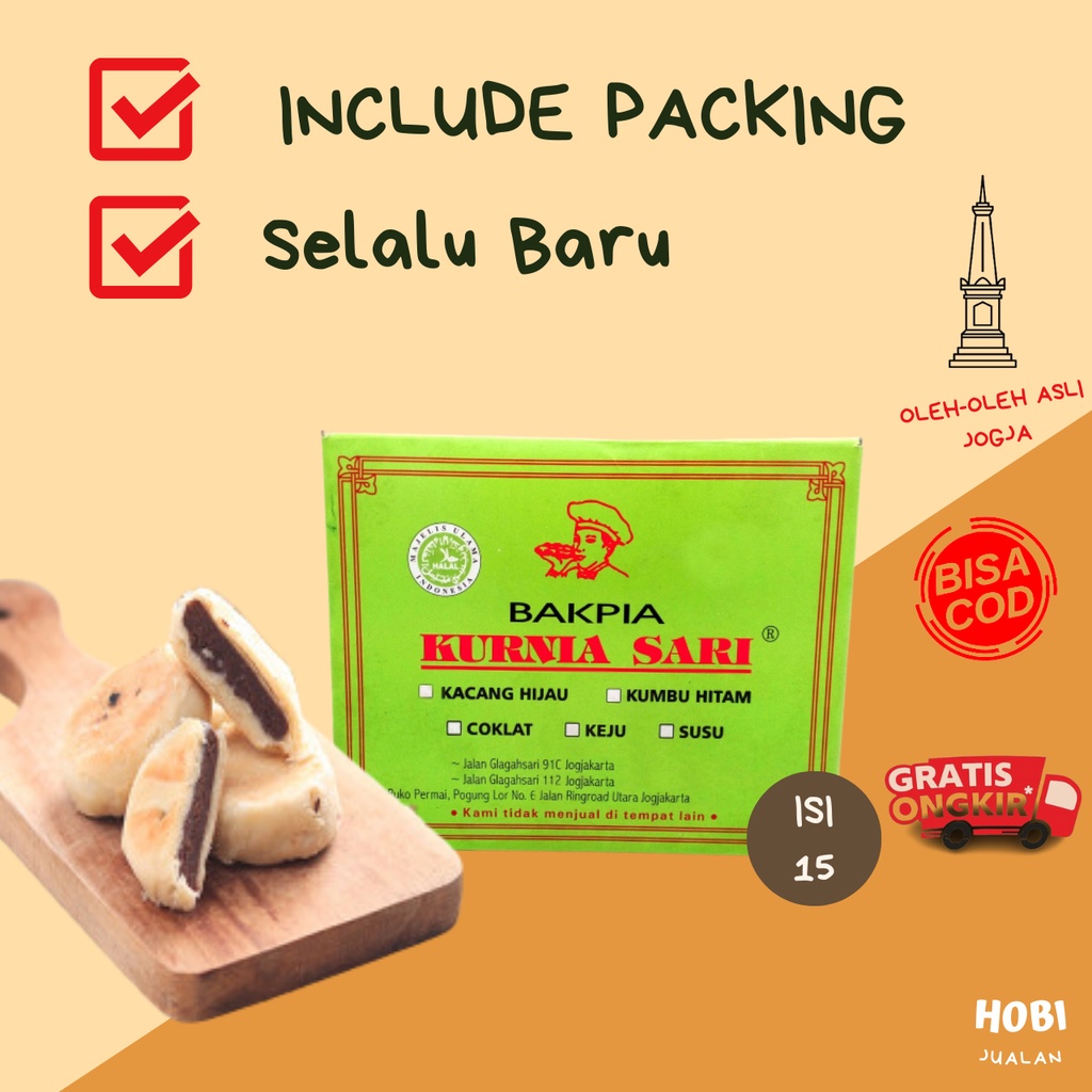 

Bakpia KURNIA SARI JOGJA 1 Box = Isi 15 pcs(OLEH-OLEH ASLI JOGJA) FREE packing selalu baru bubblewrap bakpia kukus jogja bakpia tugu jogja makanan ringan oleholehjogja oleh-olehjogja coklat keju kacang ijo susu kumbu hitam kopi choco butter stick enak