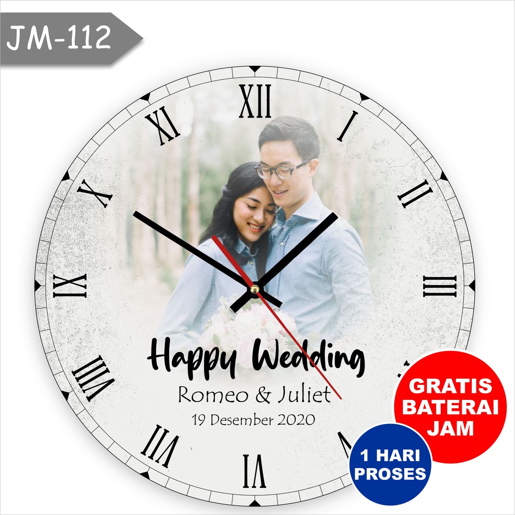 Kado Wedding Jam Dinding Custom Hadiah Pernikahan Teman Cewek Sahabat Costum Foto Nama Sendiri Murah Desain Couple Teman Wedding Diameter 30Cm 40Cm Ukuran Sedang Besar Dekorasi Bermanfaat Aesthetic Estetik Lucu