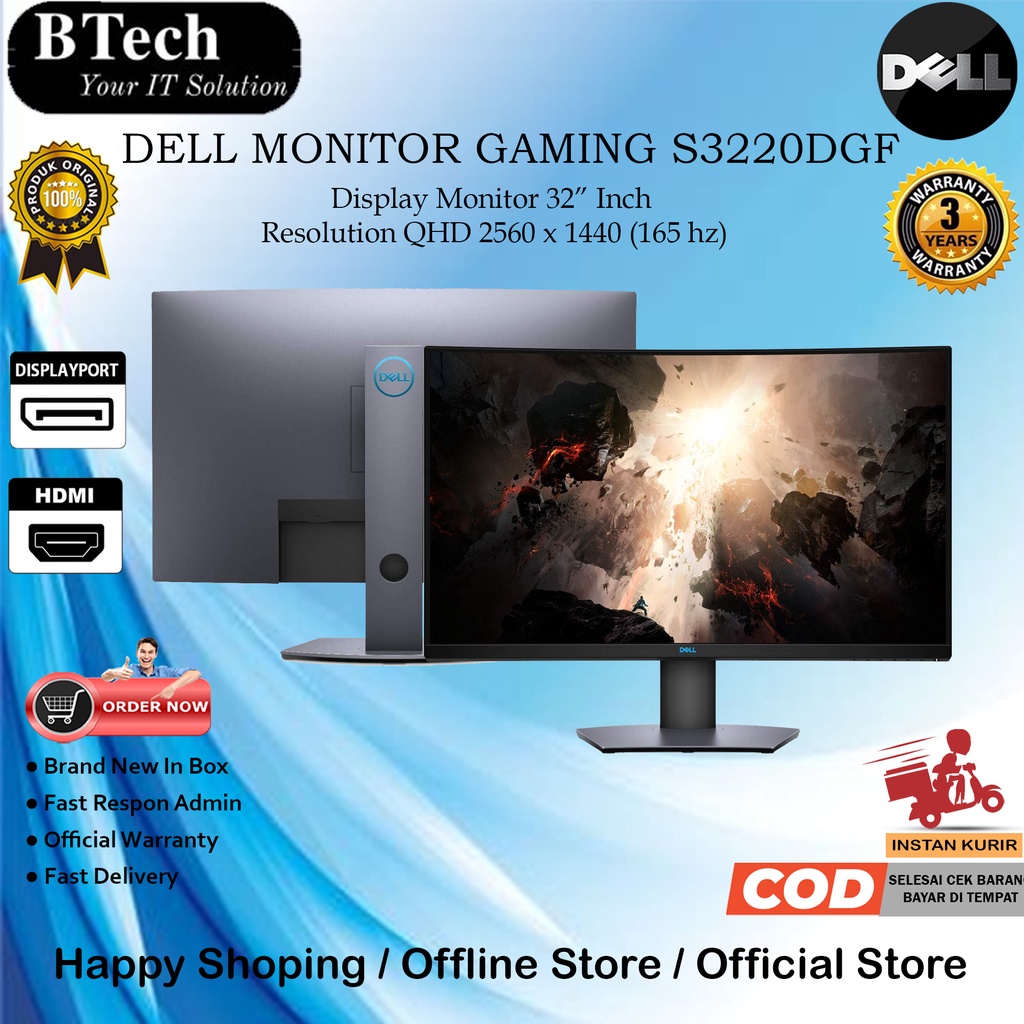 Monitor Dell 32" inch Monitor S3220DGF 3 Year