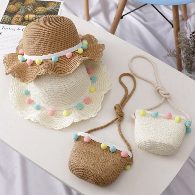 Topi Fedora Dan Tas Bahan Jerami Warna Beige Khaki Untuk Anak Perempuan Shopee Indonesia