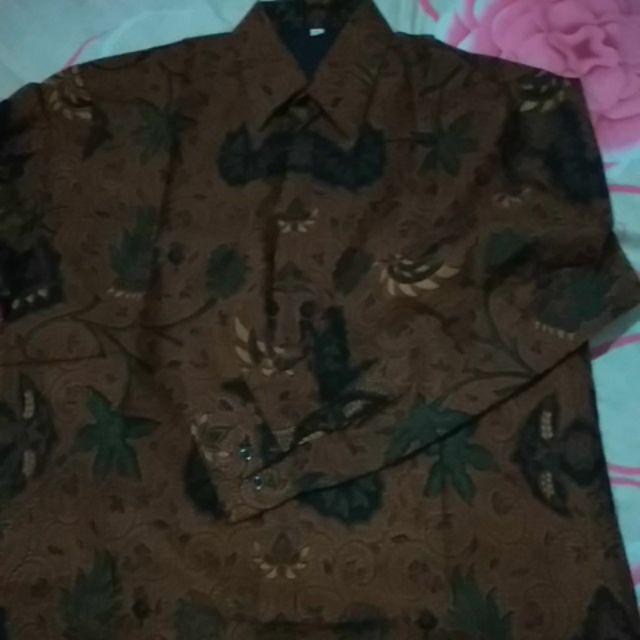 Wahyu Tumurun Sogan Kemeja Batik Pria Full Furing Bahan Katun Primisima Batik Solo Motif Klasik