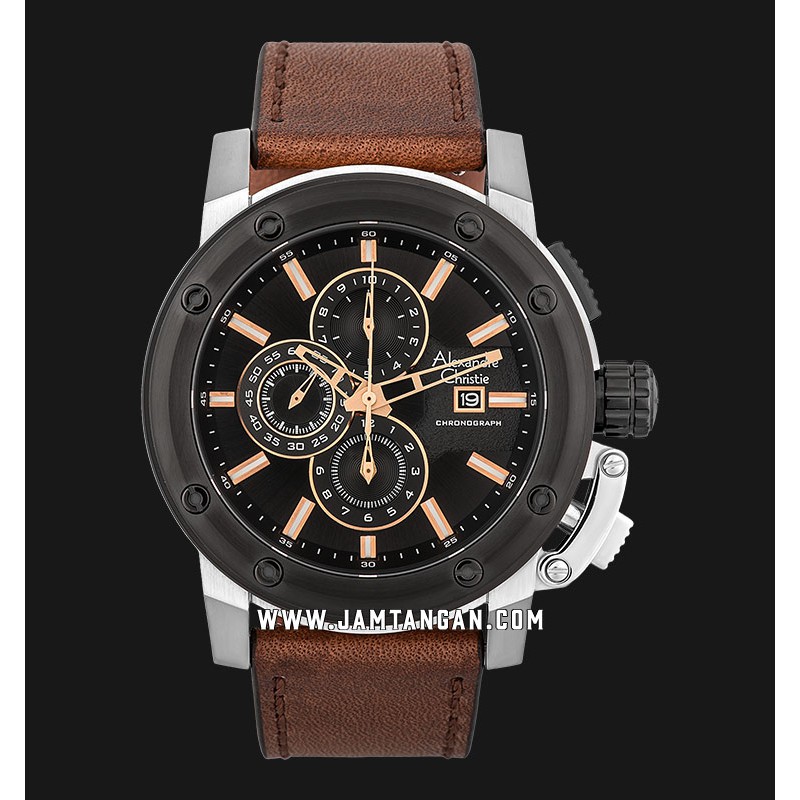 Alexandre Christie AC 6519 MC LTBBA Chronograph Men Black Dial Brown Leather Strap