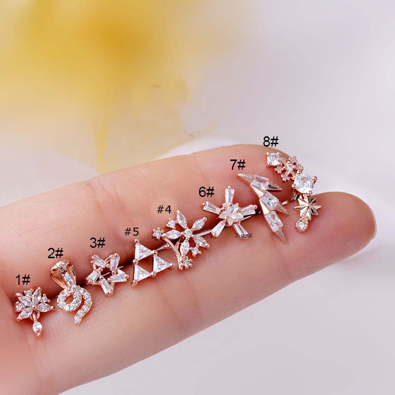 1pc 2022 Anting Tindik Helix 20 Gage Bahan Stainless Steel Dengan Zircon