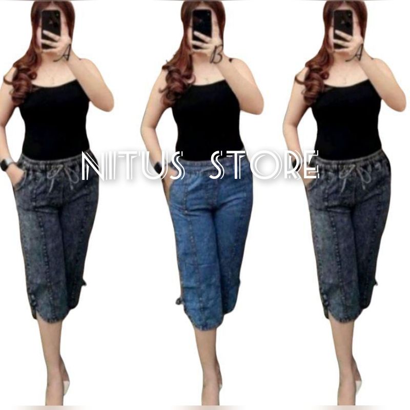 Celana jeans wanita 7/8 denim jumbo pendek jins cewek kekinian